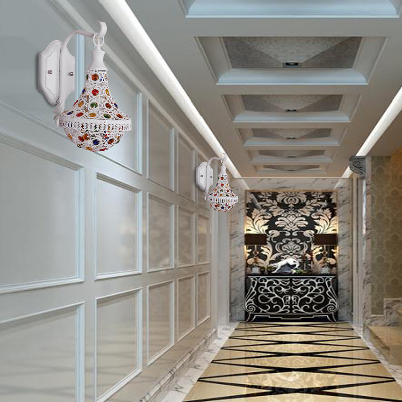 Bohemia Empire Wall Sconce Fixture Crystal and Metal 1 Head Wall Lighting with Jewelry in White Finish