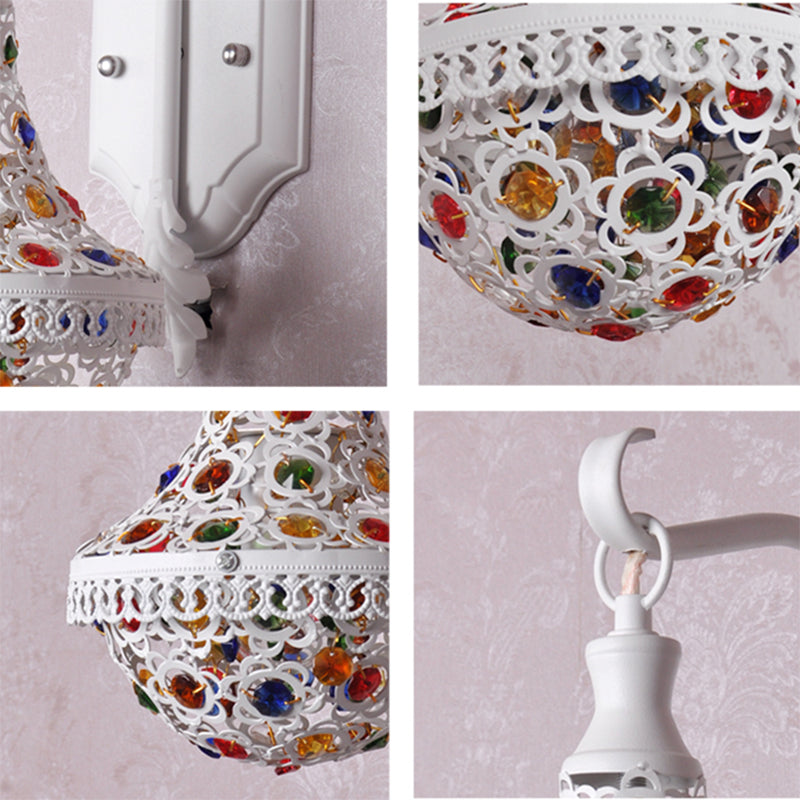 Bohemia Empire Wall Sconce Fixture Crystal and Metal 1 Head Wall Lighting with Jewelry in White Finish