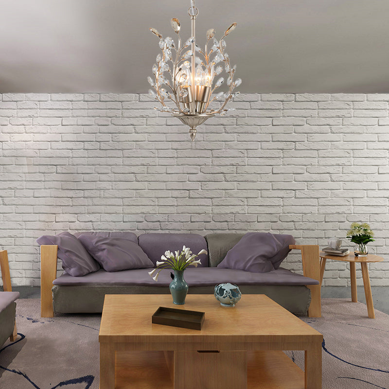 Lampada lampadina in cristallo di lacrima trasparente con design a foglia vintage a 4 luci soffitto appeso in champagne