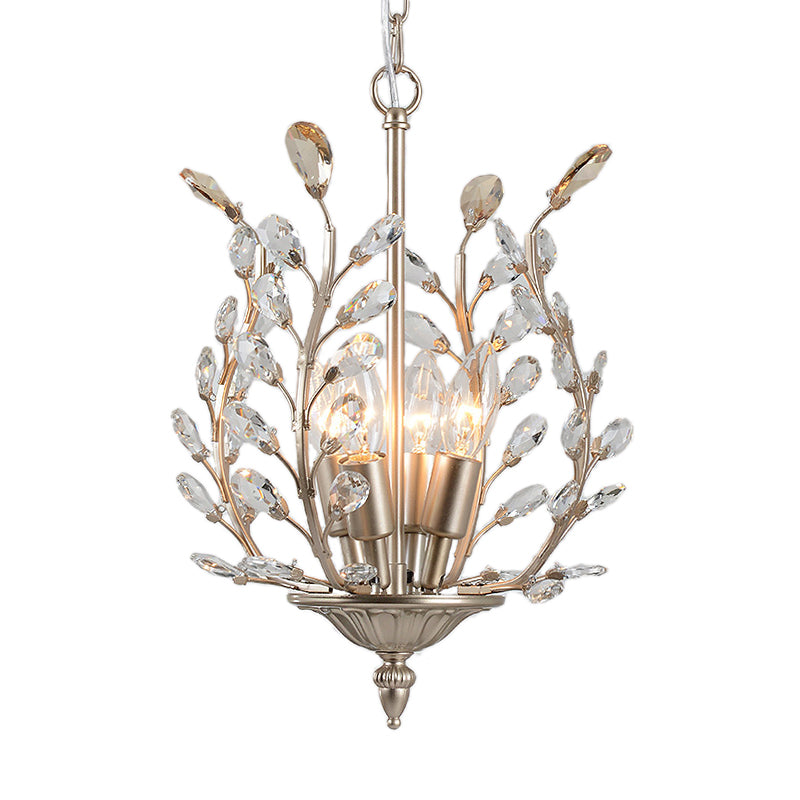 Lampada lampadina in cristallo di lacrima trasparente con design a foglia vintage a 4 luci soffitto appeso in champagne