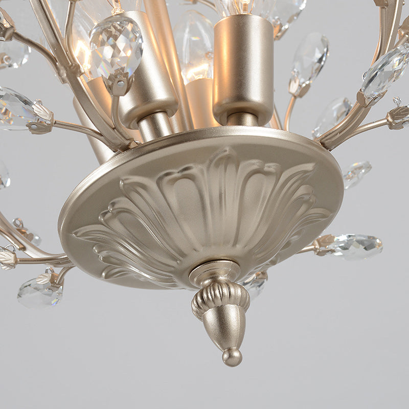 Lampada lampadina in cristallo di lacrima trasparente con design a foglia vintage a 4 luci soffitto appeso in champagne