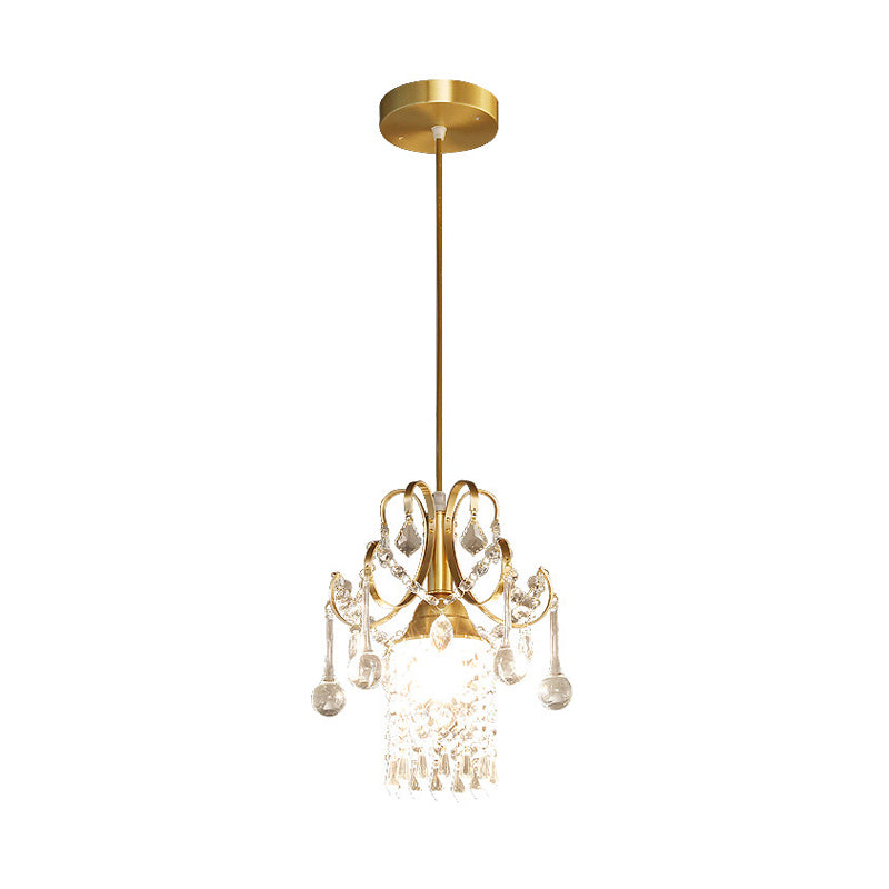 Clear Crystal Shade Ceiling Pendant Light Contemporary 1 Light Suspended Lamp in Gold for Kitchen