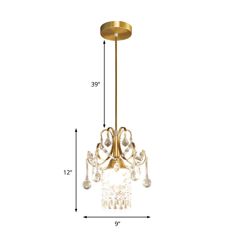 Clear Crystal Shade Ceiling Pendant Light Contemporary 1 Light Suspended Lamp in Gold for Kitchen