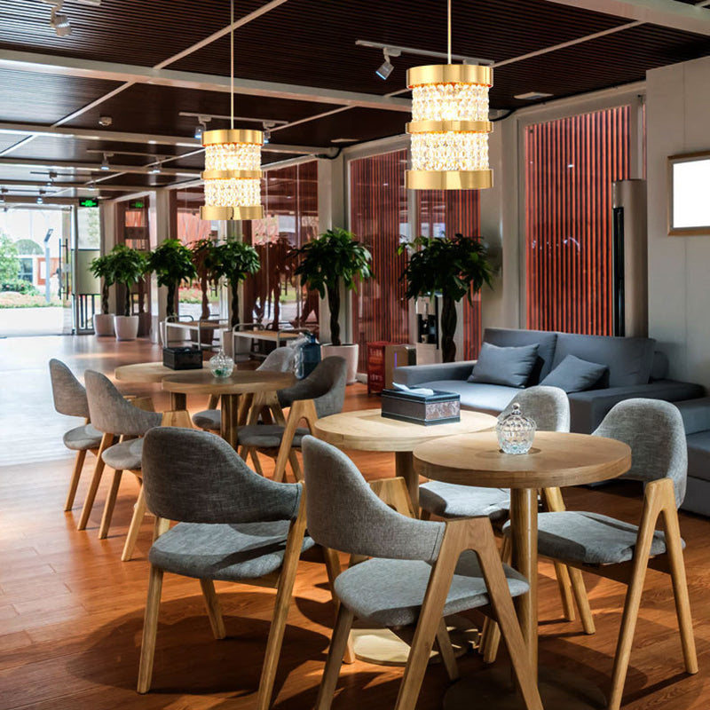 Black/Gold Cylinder Pendant Light Fixture Modernism Stylish Metal 1 Bulb Ceiling Light with Clear Crystal Beaded Strand