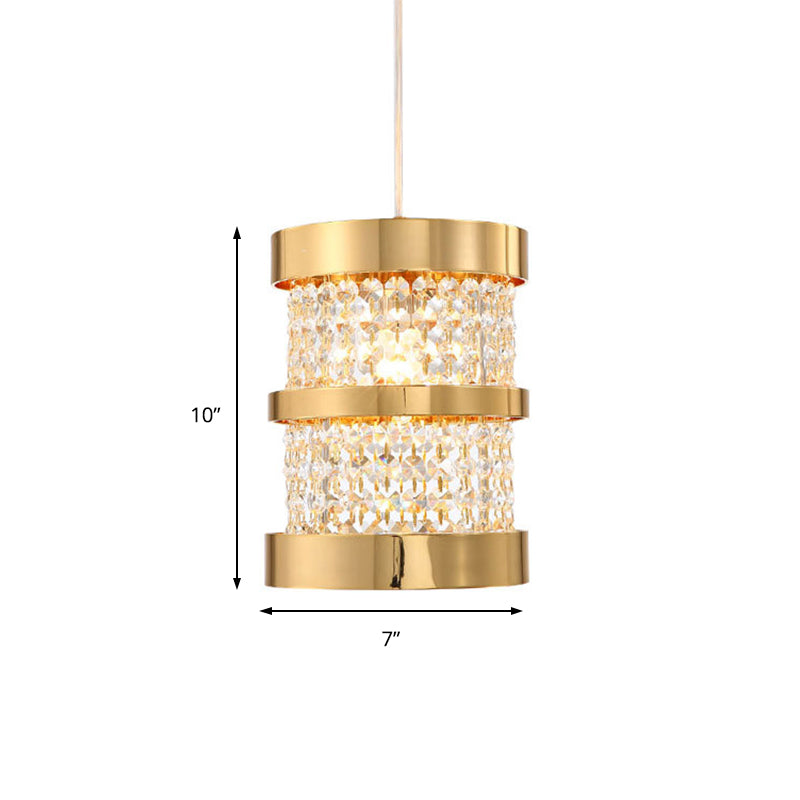 Black/Gold Cylinder Pendant Light Fixture Modernism Stylish Metal 1 Bulb Ceiling Light with Clear Crystal Beaded Strand