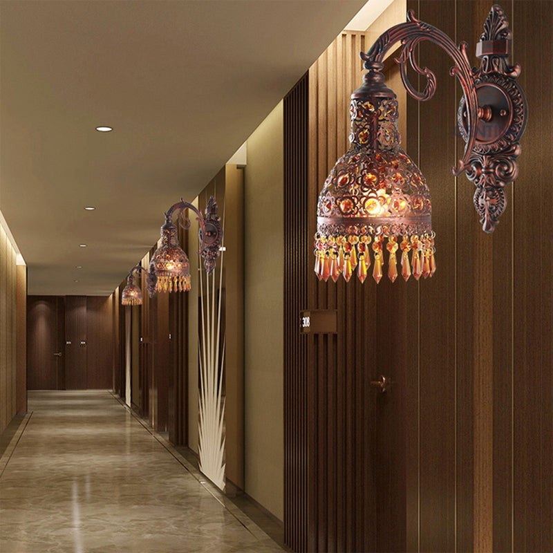 Ironio con pale a fulme a cupola a cupola in stile boemia 1 Imposto di illuminazione con applique con accento di cristallo in rame stagionato