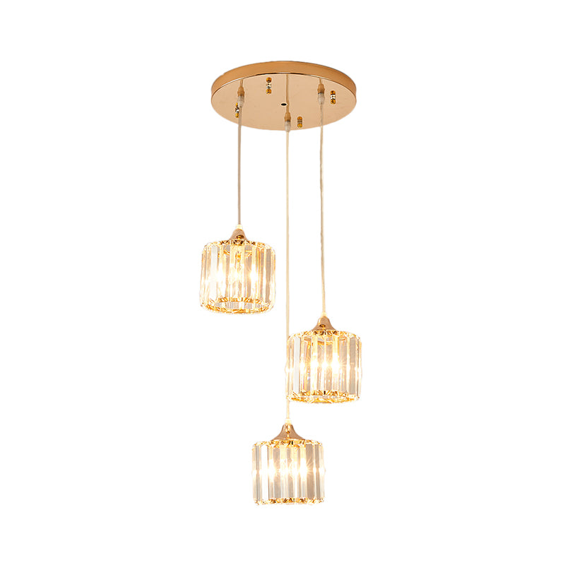 3 Lights Crystal Prism Pendant Light Fixture Modern Stylish Hanging Ceiling Light with Round Canopy in Gold