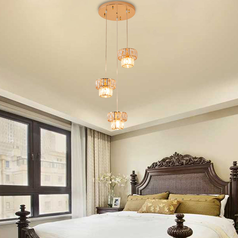 3 Lights Crystal Prism Pendant Light Fixture Modern Stylish Hanging Ceiling Light with Round Canopy in Gold