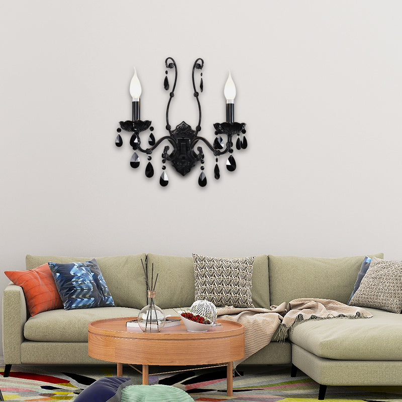 1/2-Light Cone Wall Mount Light Modernist Crystal Sconce Light with/without Shade in Polished Black for Living Room