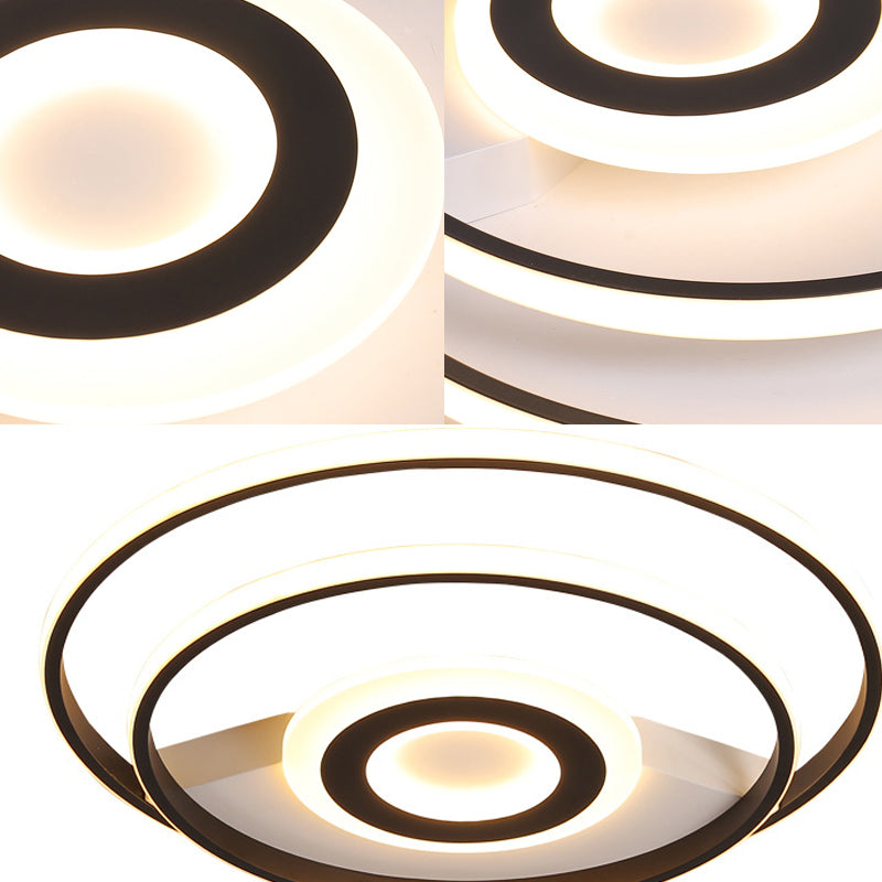 16"/19.5"/23.5" W Black Ring Flush Mount Light Nordic Acrylic Bedroom LED Ceiling Lighting in Warm/White