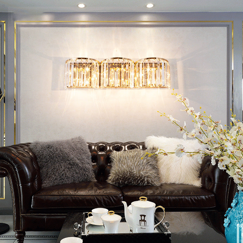 LED Linear Sconce Wall Light with Clear Crystal Block Modern Style Wall Mount Lamp in Gold