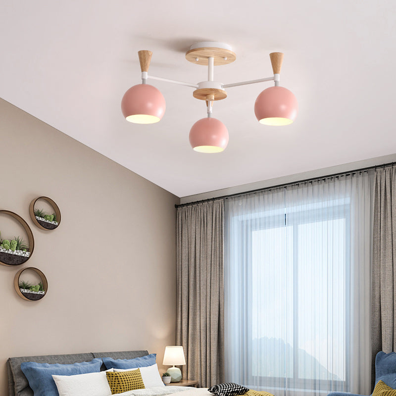 Macaron 3/6/8-Light Ceiling Lamp with Acrylic Shade Pink/Yellow/Blue Dome Semi Flush Pendant