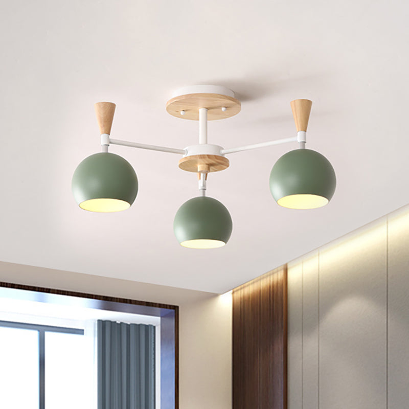 Macaron 3/6/8-Light Ceiling Lamp with Acrylic Shade Pink/Yellow/Blue Dome Semi Flush Pendant