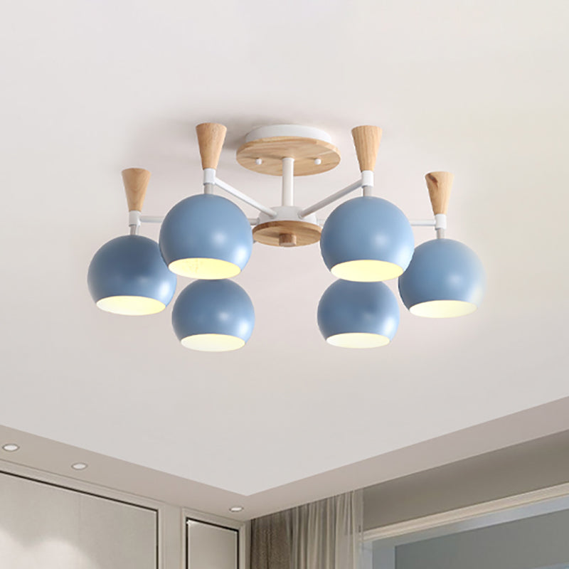 Macaron 3/6/8-Light Ceiling Lamp with Acrylic Shade Pink/Yellow/Blue Dome Semi Flush Pendant