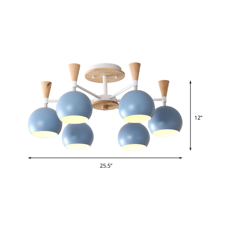 Macaron 3/6/8-Light Ceiling Lamp with Acrylic Shade Pink/Yellow/Blue Dome Semi Flush Pendant
