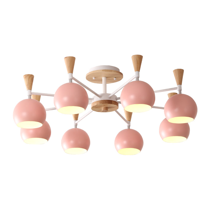 Macaron 3/6/8-Light Ceiling Lamp with Acrylic Shade Pink/Yellow/Blue Dome Semi Flush Pendant