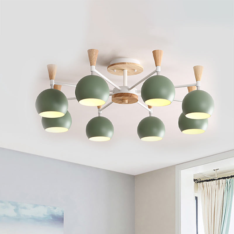 Macaron 3/6/8-Light Ceiling Lamp with Acrylic Shade Pink/Yellow/Blue Dome Semi Flush Pendant