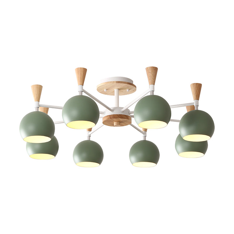 Macaron 3/6/8-Light Ceiling Lamp with Acrylic Shade Pink/Yellow/Blue Dome Semi Flush Pendant