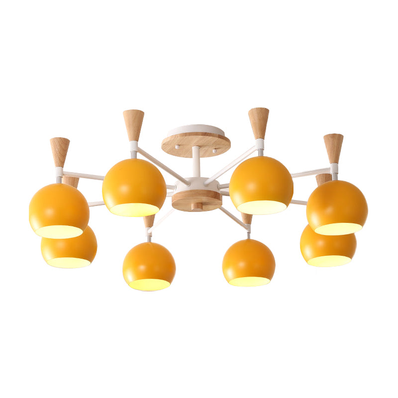 Macaron 3/6/8-Light Ceiling Lamp with Acrylic Shade Pink/Yellow/Blue Dome Semi Flush Pendant
