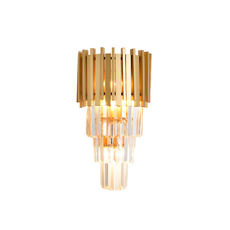 Modern Multi Tier Wall Lamp Metal 4 Heads Wall Light Fixture with Crystal Prism in Clear for Dining Room