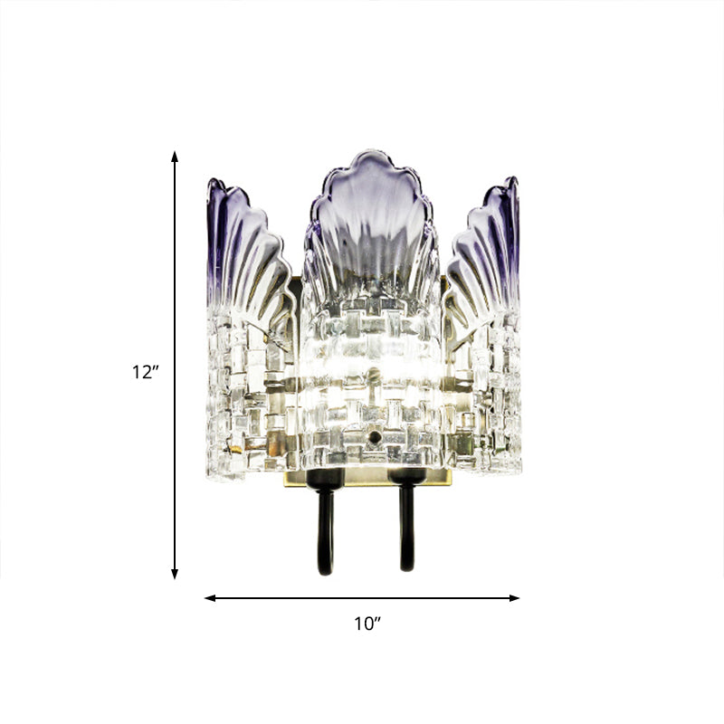 Modernism Clear Crystal Wall Mount Fixture 2 Lights Wall Sconce with Metal Backplate for Living Room