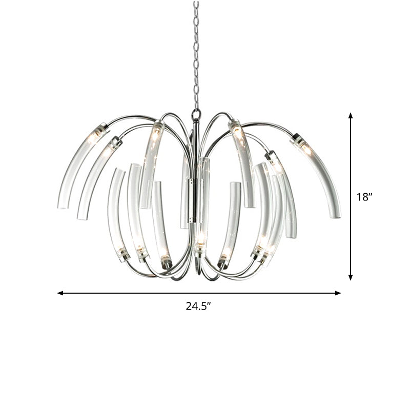 Curved Tube Chandelier Lamp Contemporary Style Clear Glass 16/24 Lights Chrome Hanging Light Fixture