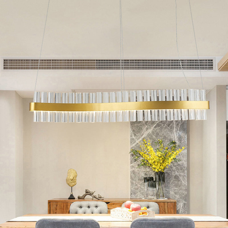 35.5"/47" Wide Glass Wavy Chandelier Light Post Modern Gold LED Hanging Ceiling Lamp in Third Gear for Kitchen Island