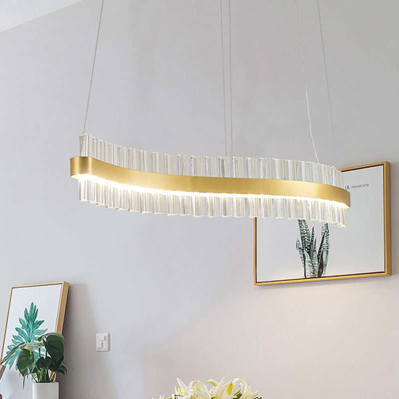 35.5"/47" Wide Glass Wavy Chandelier Light Post Modern Gold LED Hanging Ceiling Lamp in Third Gear for Kitchen Island
