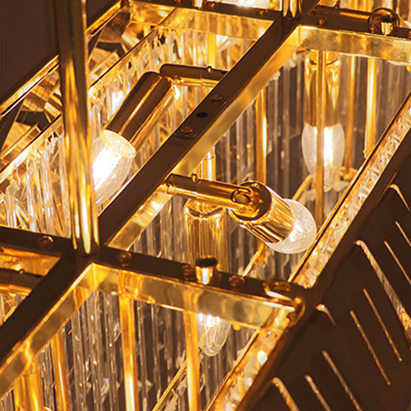 Gold Linear Chandelier Light Luxurious Crystal LED Hanging Lamp for Living Room, 35.5"/47" Long