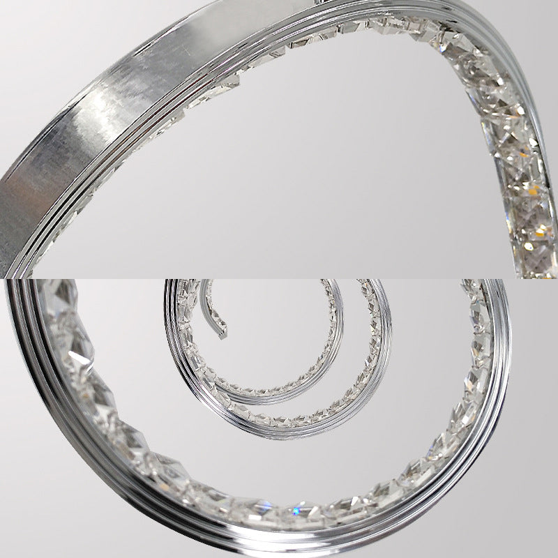Curved Chandelier Lamp Contemporary Crystal Silver LED Hanging Light Fixture in Warm/White Light for Restaurant