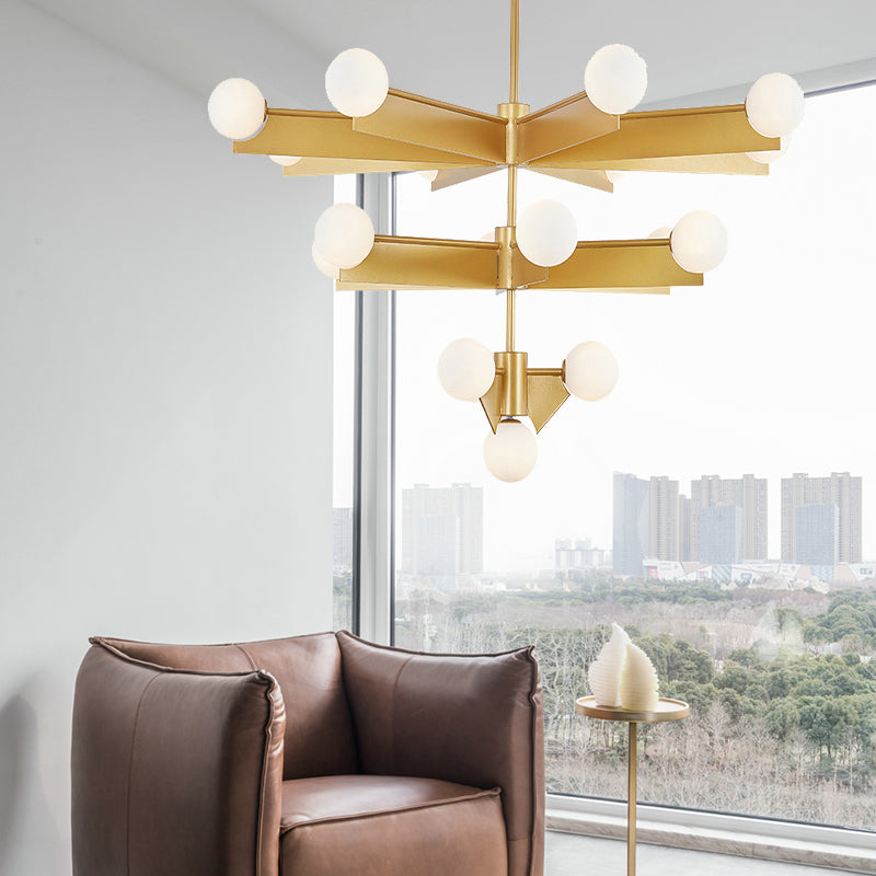 Black/Gold Finish Tiers Chandelier Lighting Modern 10/18 Lights Metal Hanging Light with Frosted Glass Ball Shade