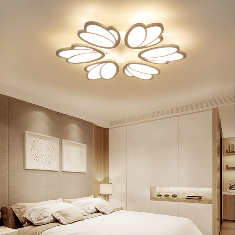 Leaf Flush Mount Light Contemporary Acrylic 3/6/9 Lights Living Room LED Ceiling Lighting Fixture in Warm/White/Natural Light