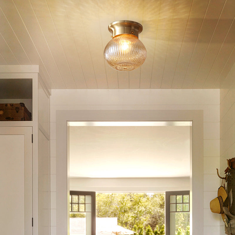 Gold Spherical Flush Mount Modern 1 Light Prismatic Glass Flush Ceiling Light Fixture