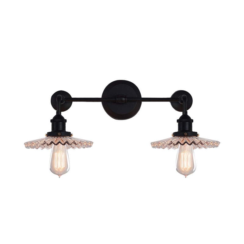 2 Heads Radial Wave Wall Mounted Lamp Vintage Style Clear Glass Sconce Lighting Fixture with Angle Arm