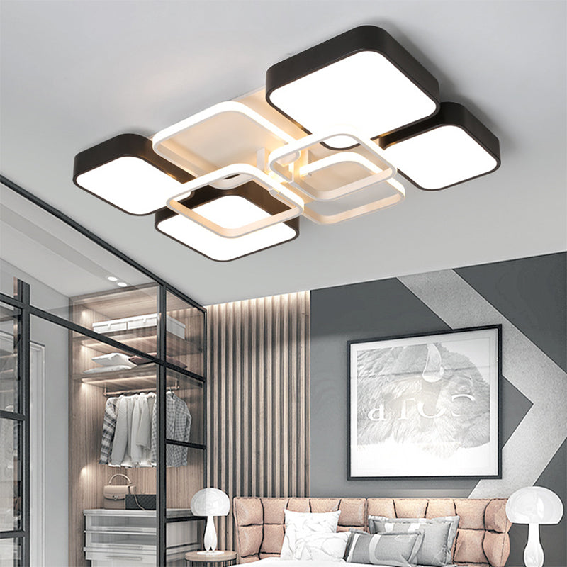 Black Finish Squared Design Flush Mount Lighting Minimalism 16"/19.5" W LED Aluminum and Acrylic Ceiling Lighting