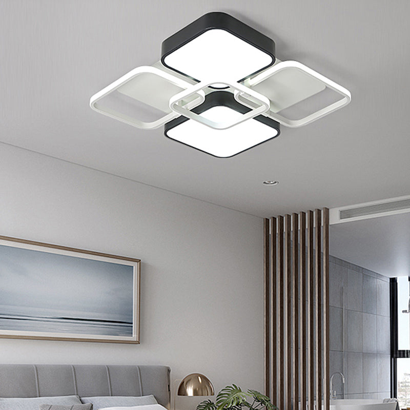 Black Finish Squared Design Flush Mount Lighting Minimalism 16"/19.5" W LED Aluminum and Acrylic Ceiling Lighting