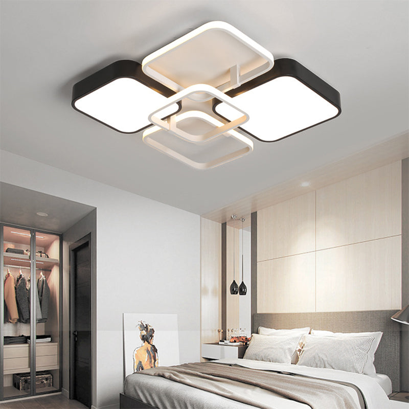 Black Finish Squared Design Flush Mount Lighting Minimalism 16"/19.5" W LED Aluminum and Acrylic Ceiling Lighting