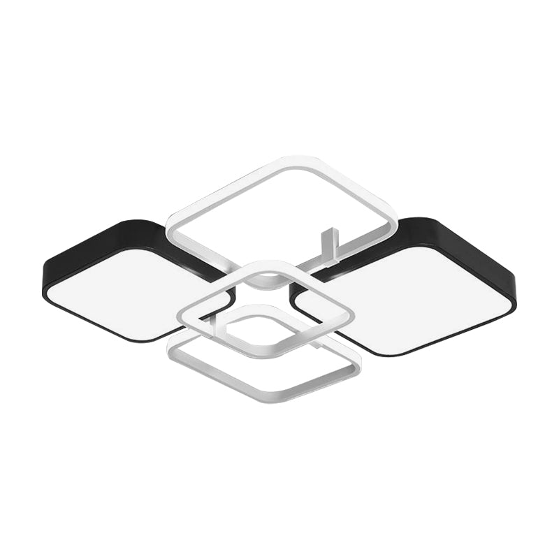 Black Finish Squared Design Flush Mount Lighting Minimalism 16"/19.5" W LED Aluminum and Acrylic Ceiling Lighting