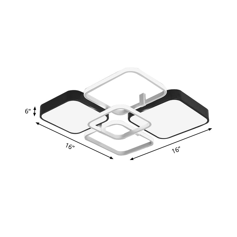 Black Finish Squared Design Flush Mount Lighting Minimalism 16"/19.5" W LED Aluminum and Acrylic Ceiling Lighting