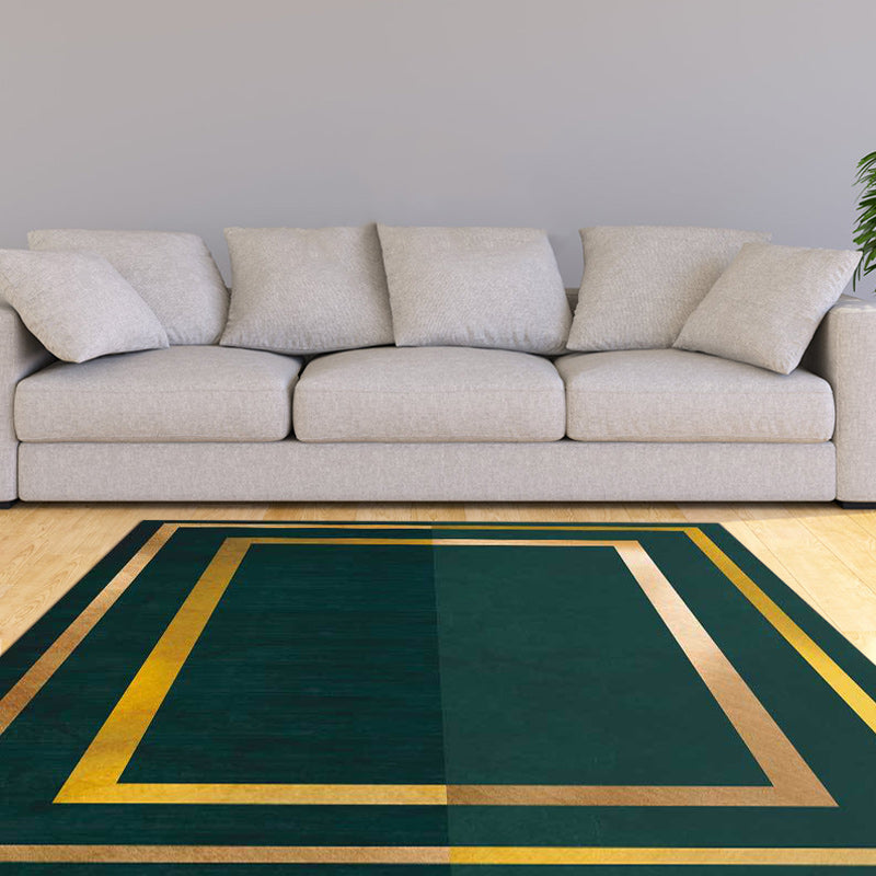 Green Casual Rug Polyester Geometric Pattern Rug Machine Washable Non-Slip Backing Carpet for Living Room
