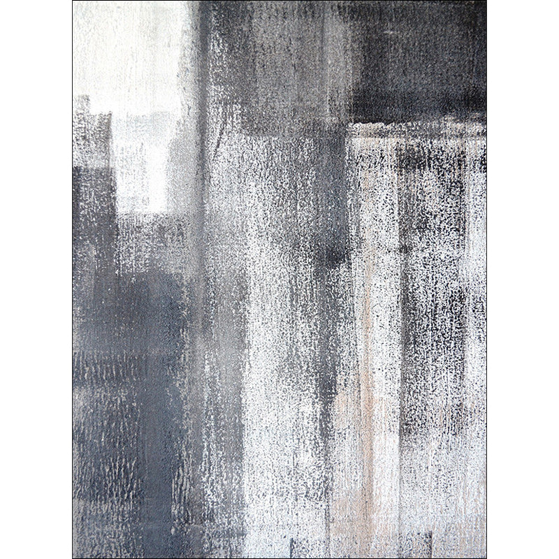 Industrial Brushstroke Painting Pattern Rug Grey Polyester Rug Washable Non-Slip Backing Area Rug for Bedroom