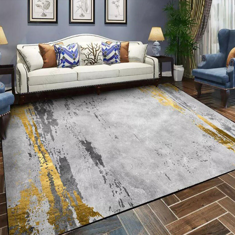 Casual Abstract Rug Grey and Golden Polyester Rug Washable Non-Slip Backing Area Rug for Bedroom