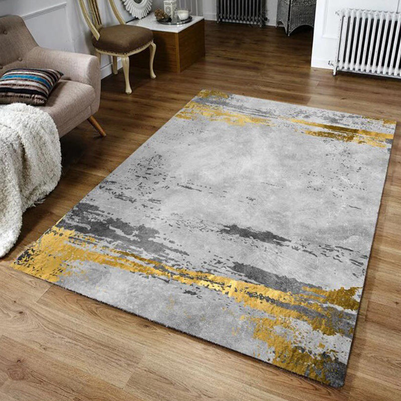 Casual Abstract Rug Grey and Golden Polyester Rug Washable Non-Slip Backing Area Rug for Bedroom