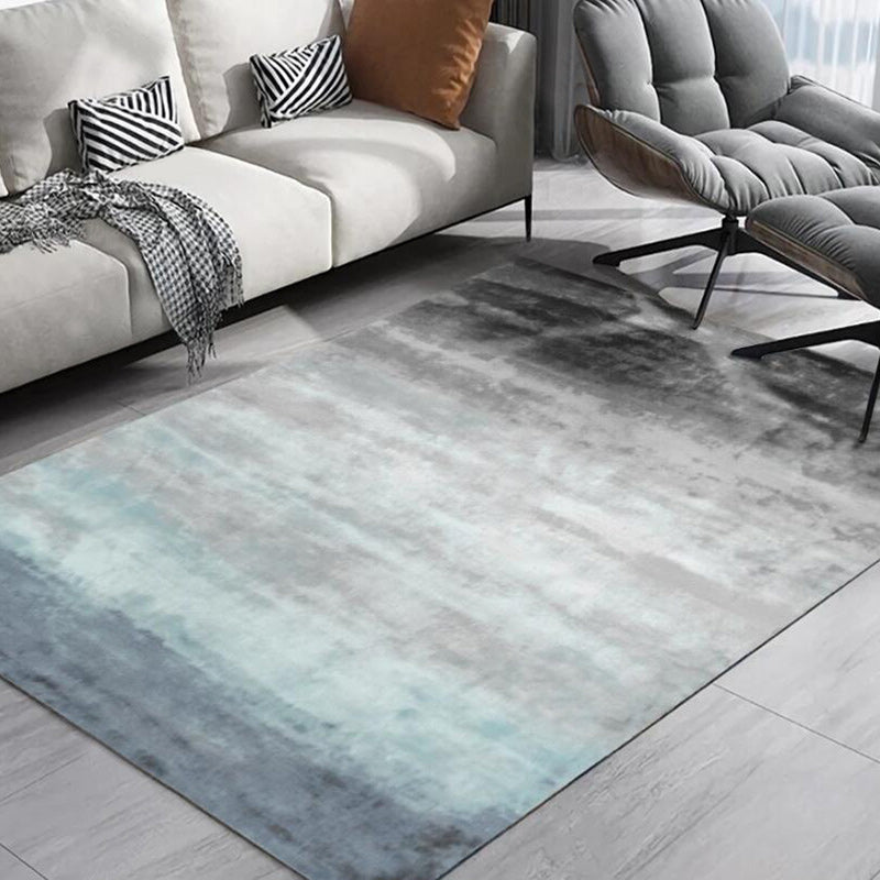 Stylish Ombre Pattern Rug Blue and Grey Casual Rug Polyester Washable Anti-Slip Backing Carpet for Living Room