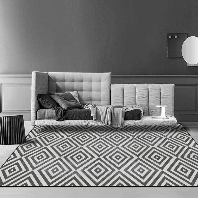 Casual Geometric Pattern Rug Grey Contemporary Rug Polyester Washable Anti-Slip Backing Area Rug for Living Room