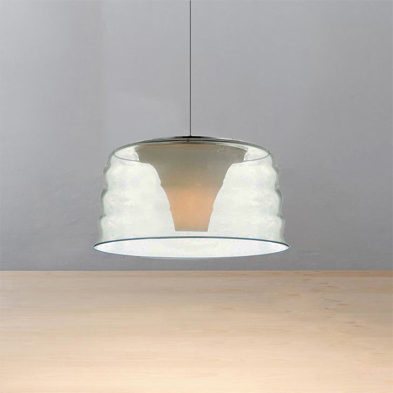 Pleenderie à tambour de 10 "/ 14" de largeur Pendre contemporain transparent / Smoky Verre à volants 1 Light LED Salon suspendu Light