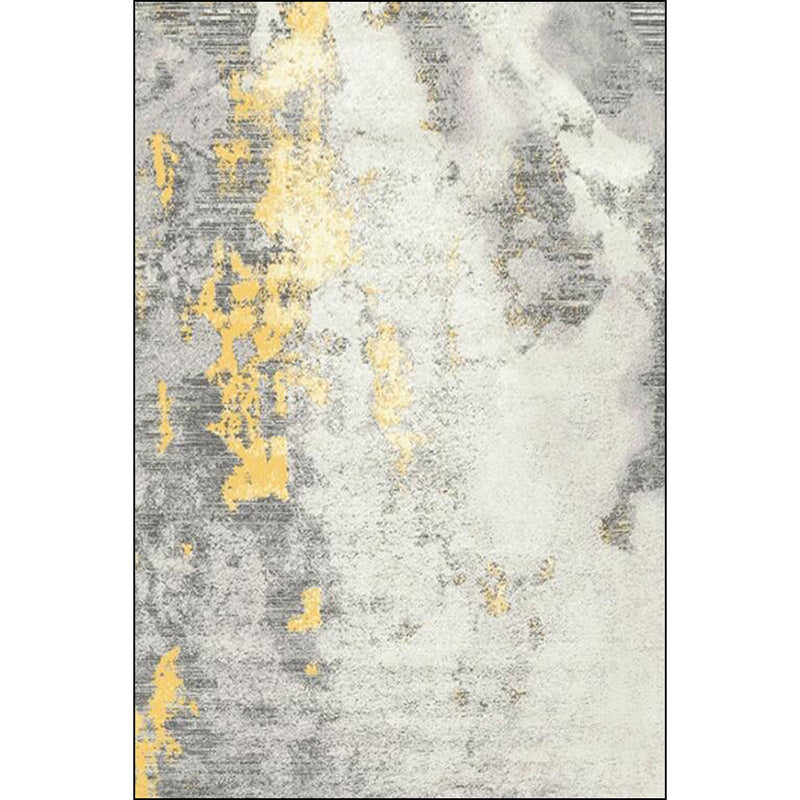 Stylish Abstract Rug White and Golden Casual Rug Polyester Washable Anti-Slip Backing Carpet for Living Room