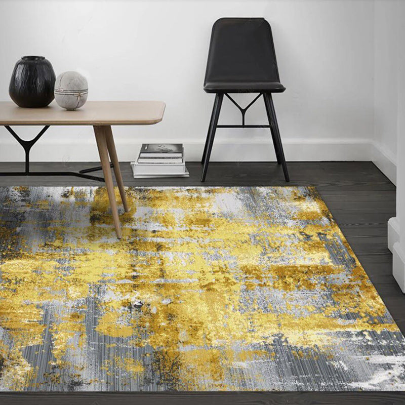 Industrial Abstract Rug Grey and Golden Polyester Rug Washable Non-Slip Backing Area Rug for Bedroom