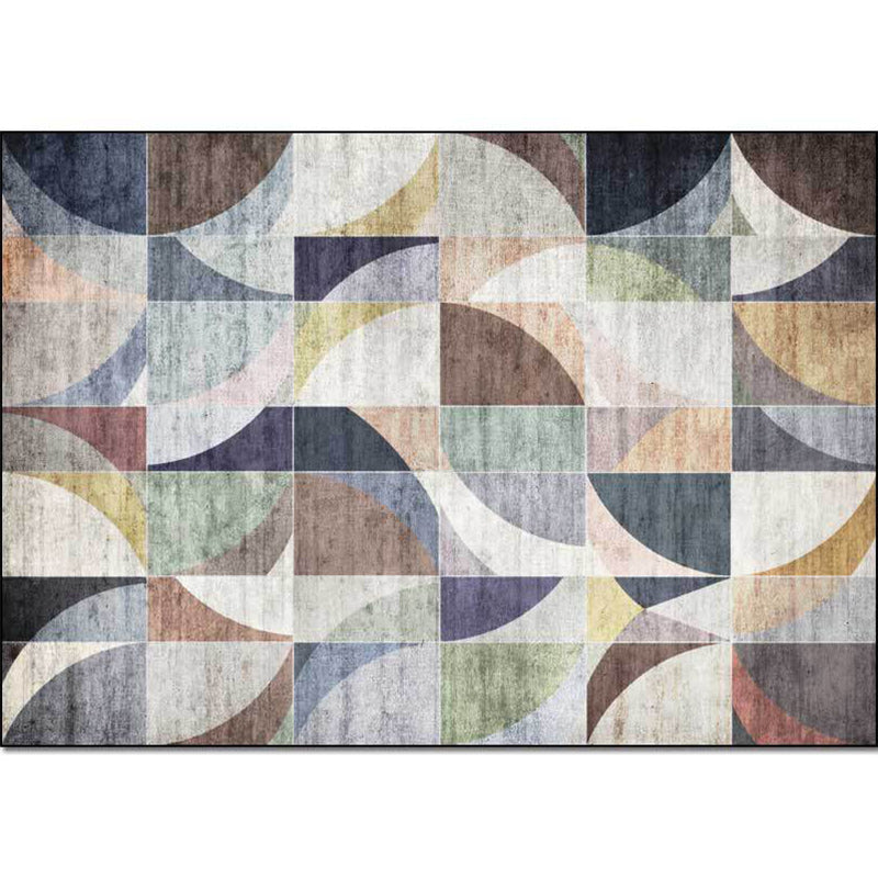 Stylish Colorblock Geometric Pattern Rug Multicolor Novelty Rug Polyester Washable Anti-Slip Area Rug for Living Room