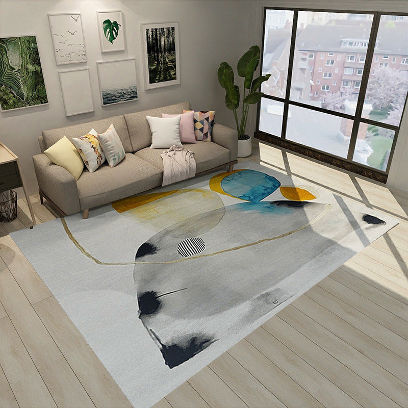Unique Abstract Rug Grey and Yellow Casual Rug Polyester Washable Area Rug for Bedroom